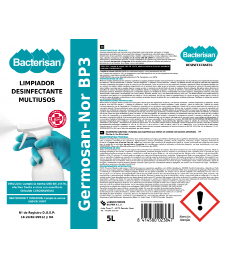 Germosan Nor BP3 | Desinfectante de superficies | Bacterisan